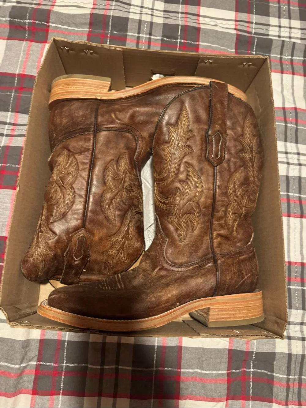 Men's Brown Leather Western Boots - Classic Pull-On Style